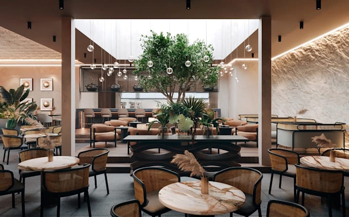 redesign restaurant interior layout,event hall,coffee shop,lounge,bar rendering