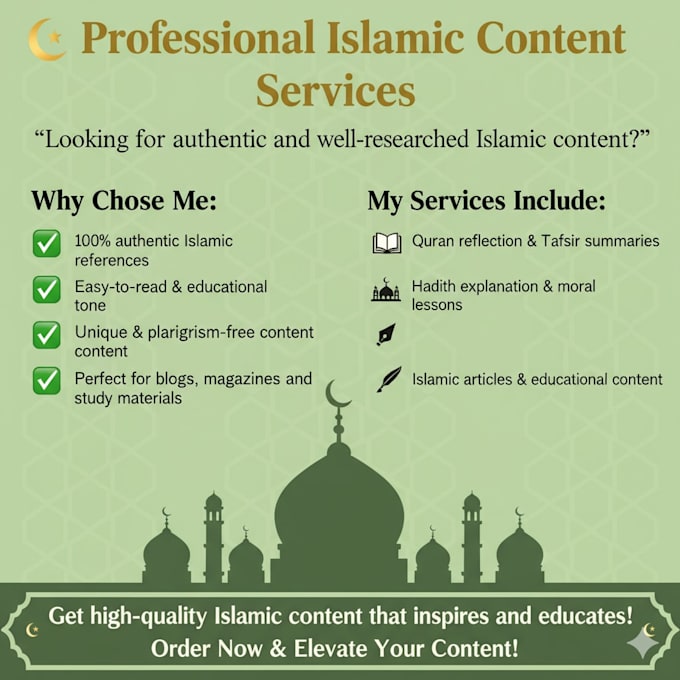 create professional islamic content based quran, hadeeth