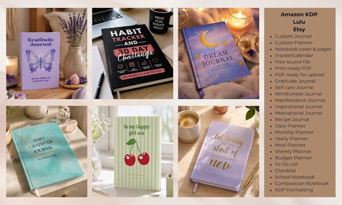 design amazon kdp journal cover and interior, custom planner