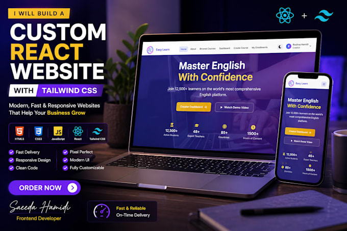 be your front end developer using react and tailwind CSS