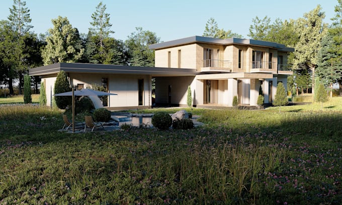 create ultra realistic 3d exterior render for your modern house or villa