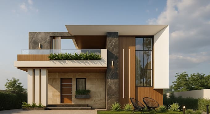 upgrade house front design,modern villa facade rendering,building visualization