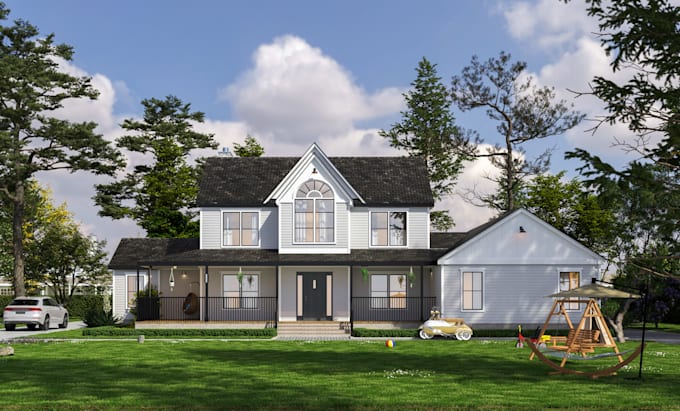 do exterior home design and architectural rendering with sketchup 3d model