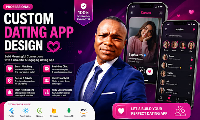 build custom dating app, social chat app and tiktok like app for ios android