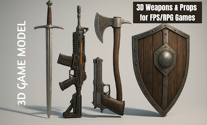 model realistic 3d weapons and props for your fps  or rpg game unreal engine