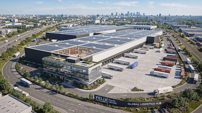 create 3d warehouse, data center, factory building logistics site