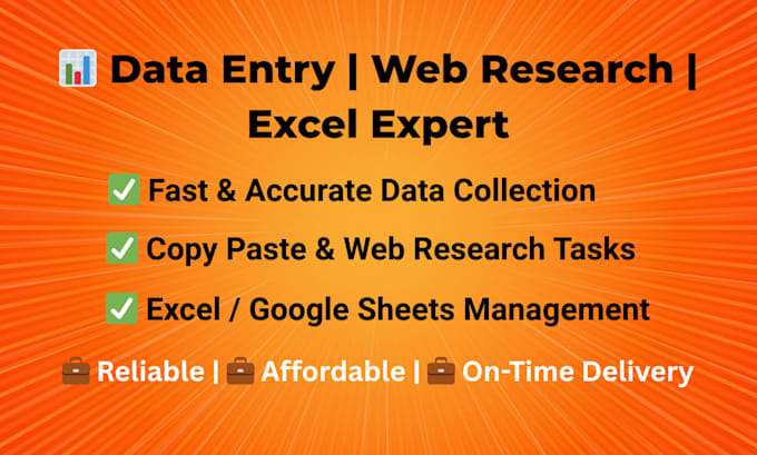 data collection, copy paste, web research, and data entry work in excel