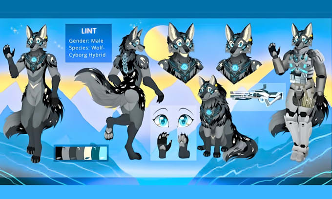 Draw furry reference sheet anime anthro character sheet fursona oc ...
