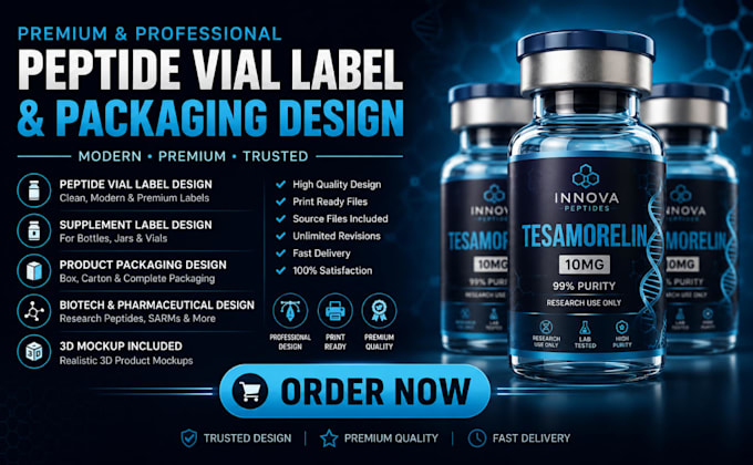 design peptide vial label, supplement label, product label with 3d mockup