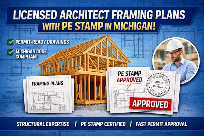 provide licensed architect framing plans with pe stamp in michigan