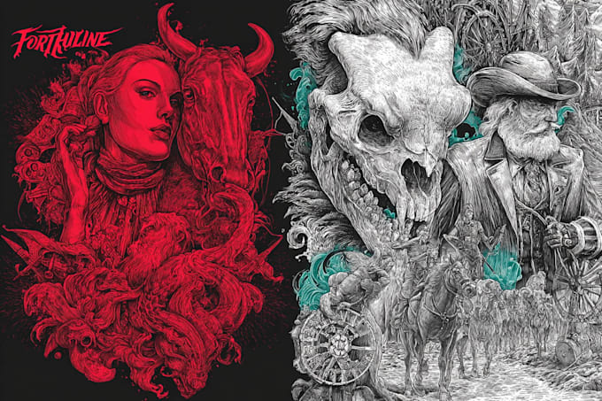 draw dark art illustration with engraving style