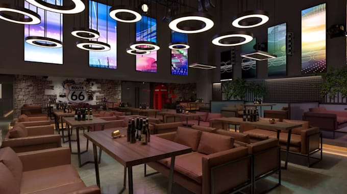 Remodel 3d interior restaurant, furniture layout,bar design,cinema, v ...