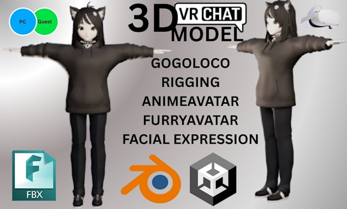 Design and rig vrchat avatar femboy anime furry for pc and quest by ...