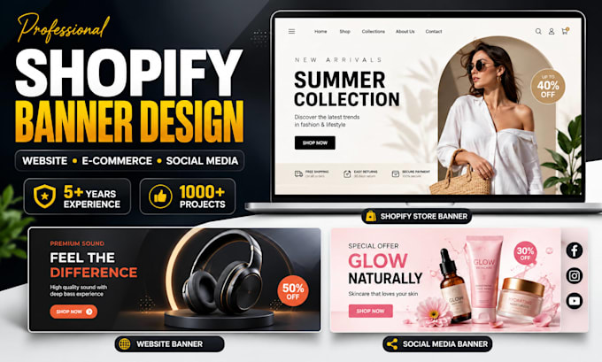 design shopify banner, website banner and social media banner