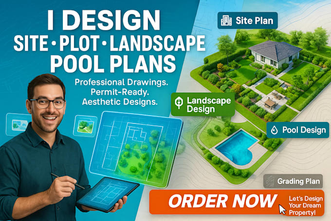 design site plan, plot plan, grading plan, landscape design and pool design