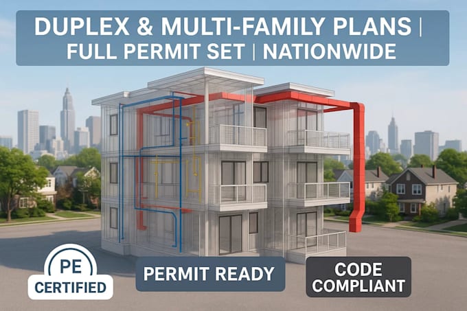 design duplex multifamily building plans with full mep and structural layout