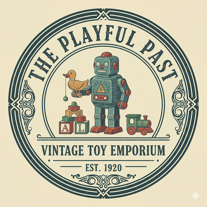design a charming vintage toy shop logo