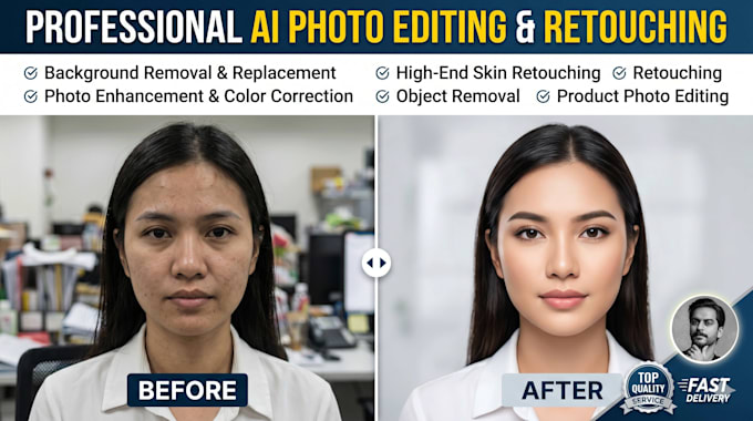 professional ai photo editing, background removal, retouching and enhancement