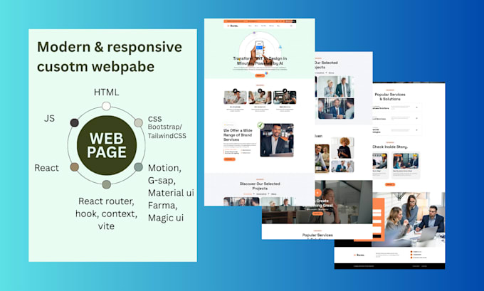 create custom landing page using react and tailwindcss