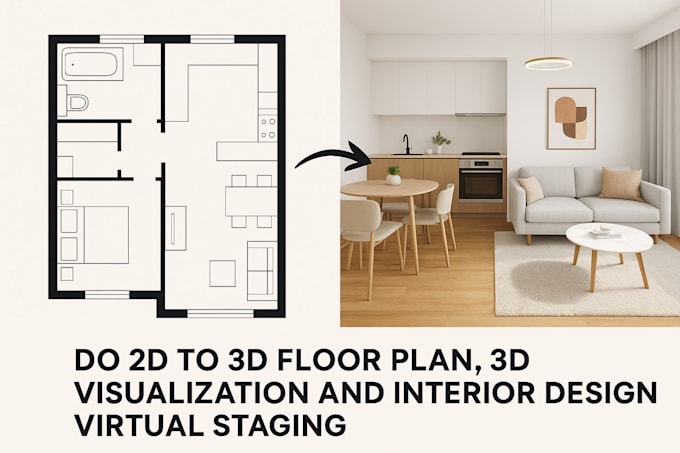 do 2d to 3d floor plan, 3d visualization and interior design, virtual staging