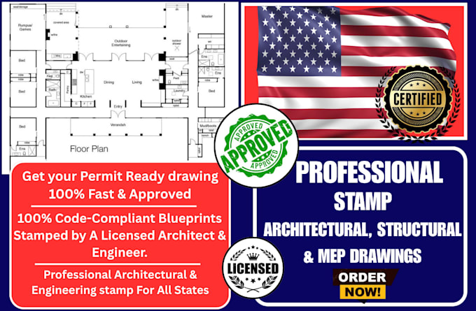 Draw stamp architectural blueprint house plan patio adu garage deck ...