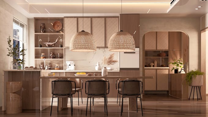 do your kitchen interior design, 3d modeling rendering by architect