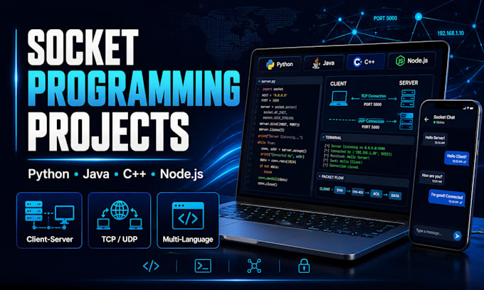 do socket programming projects in python, java, cpp, or nodejs