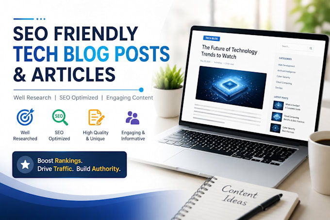 write SEO friendly tech blog posts and articles for websites