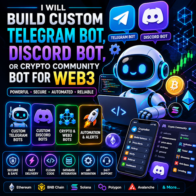 build custom telegram bot, discord bot, or crypto community bot for web3