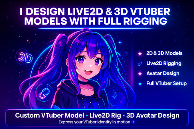 Do live2d vtuber model, live 2d rig, pngtuber, avatar rig, vtubing, 3d ...