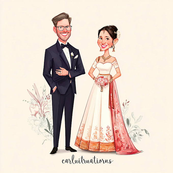 draw a wedding portrait illustration caricature