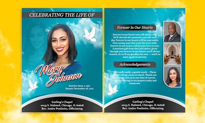 do funeral flyer, obituary, program, bifold, trifold brochure