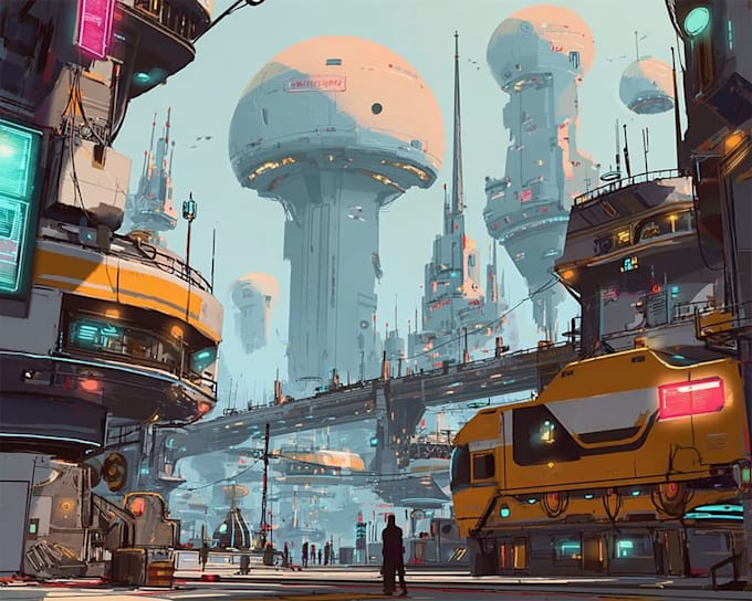Make a sci fi and cyberpunk futuristic city art by Arshadyres | Fiverr