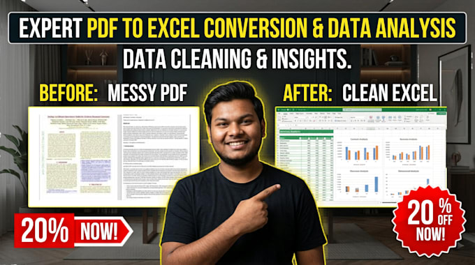 do expert PDF to excel conversion, data cleaning, and complex data analysis