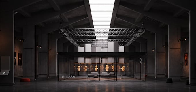 Model 3d traditional museum,interior design, art gallery render ...
