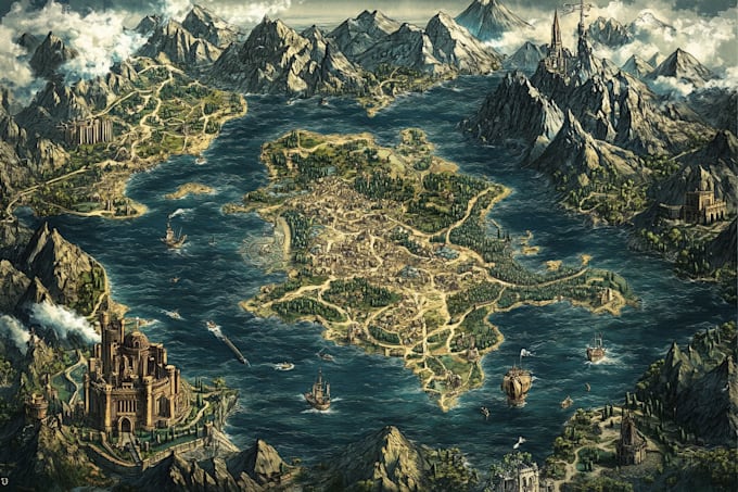 make a  fantasy map illustration