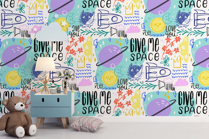 draw colourful wall mural for kids room