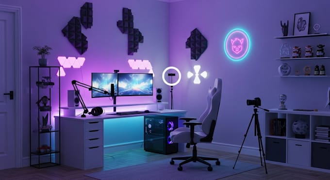 Gaming Rooom Design 3d Create a realistic 3d gaming room, 3d streaming room interior design ...