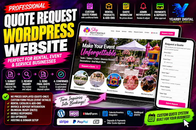 build a wordpress rental website with a custom quote system