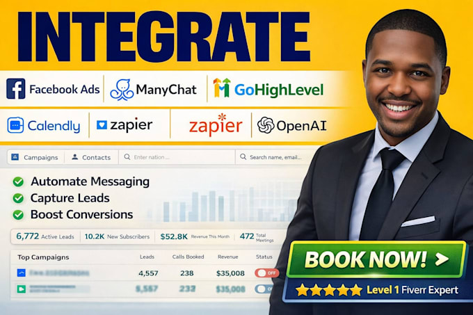 integrate facebook ads manychat gohighlevel calendly  openai zapier automation