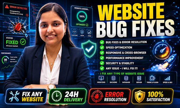fix your website bugs, resolve errors and optimize its speed
