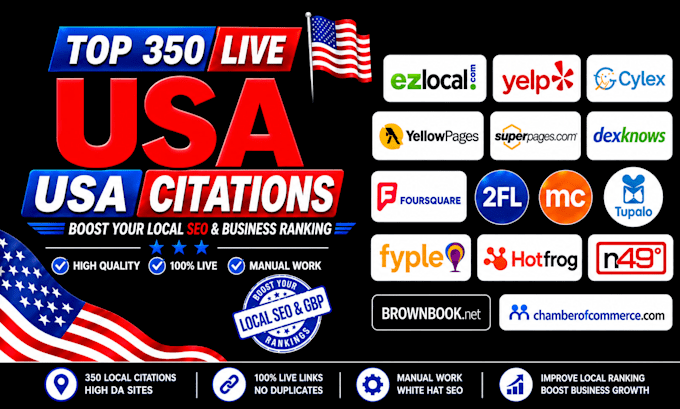 manually create high quality 350 USA local citations and directory submission