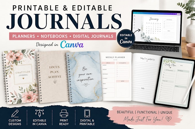 design printable and editable journals and planners in canva