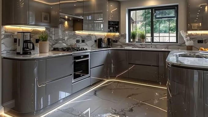 design modern cabinet, TV media wall, shelf, kitchen design, 3d rendering
