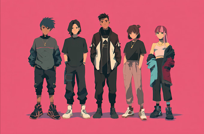 illustrate your entire anime party an anime poster format