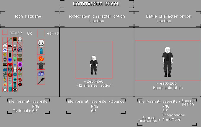 do pixel art icon,characters and animations for your game