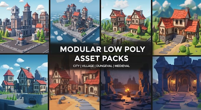 Create modular low poly buildings, cities, villages, ruins and medieval ...