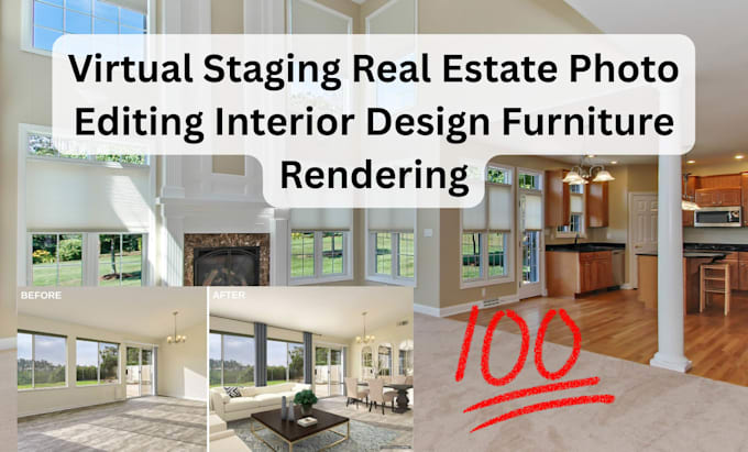 Edición de fotos de bienes raíces con staging virtual, diseño de ...