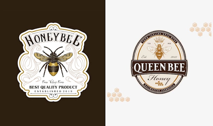 create hand drawn honey bee logo