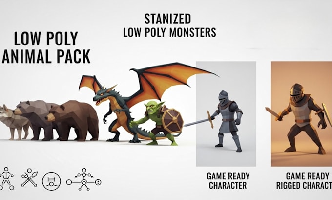 Create rigged, animated low poly stylized animal, monster, game ready ...